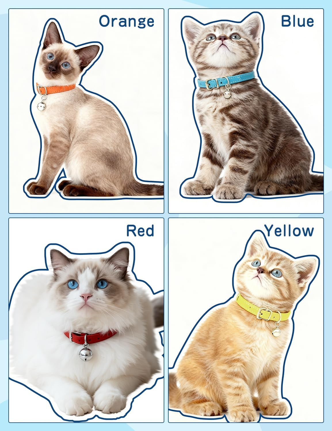 4-Pack Cat Collars with Detachable Bell, Soft PU Leather Adjustable Pet Collar for Cats, Kittens & Small Dogs, 20-28Cm Neck (Beige/Blue/Red/Black)