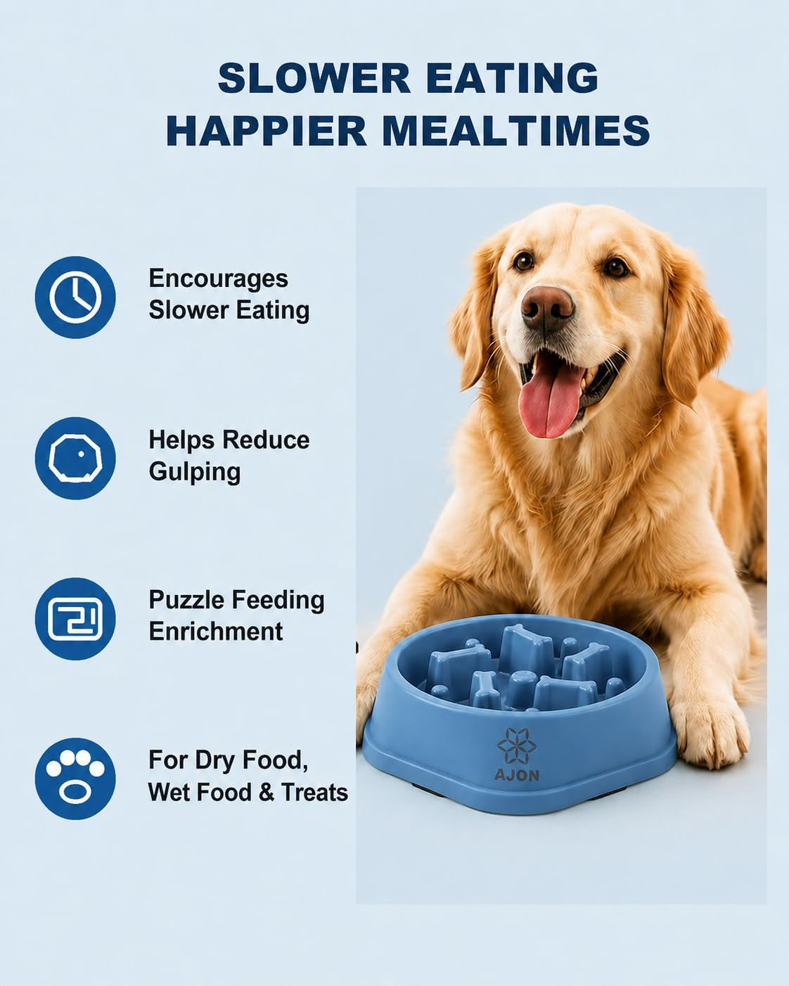 Slow Feeder Pet Bowl, 700 Ml PP Plastic Puzzle Feeding Bowl for Dogs and Cats, Dishwasher Safe Food Bowl with Cleaning Brush, Blue