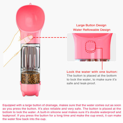 Portable Pet Water Bottle Dog Travel Bowl Dispenser Waste Disposal Bags Outdoor