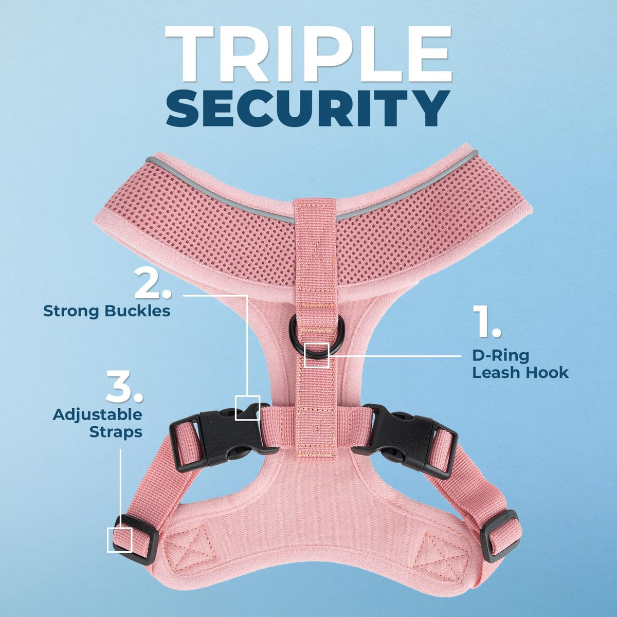 Aerolite No Pull Mesh Dog Harness with Lightweight, Soft, Breathable Chest Coverage, Reflective Stitching, and Adjustable Straps for Walking, Running, Training, Heavy Duty and Durable - Pink, L