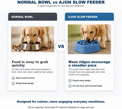 Slow Feeder Pet Bowl, 700 Ml PP Plastic Puzzle Feeding Bowl for Dogs and Cats, Dishwasher Safe Food Bowl with Cleaning Brush, Blue