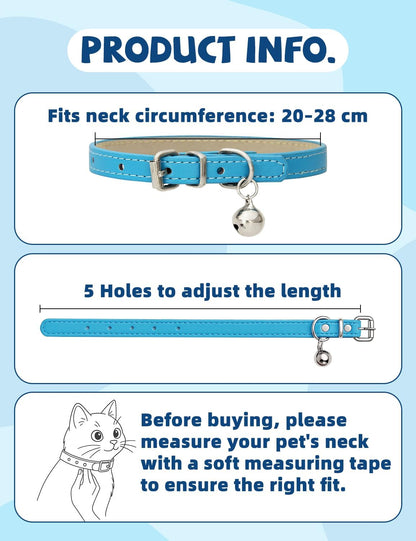 4-Pack Cat Collars with Detachable Bell, Soft PU Leather Adjustable Pet Collar for Cats, Kittens & Small Dogs, 20-28Cm Neck (Beige/Blue/Red/Black)