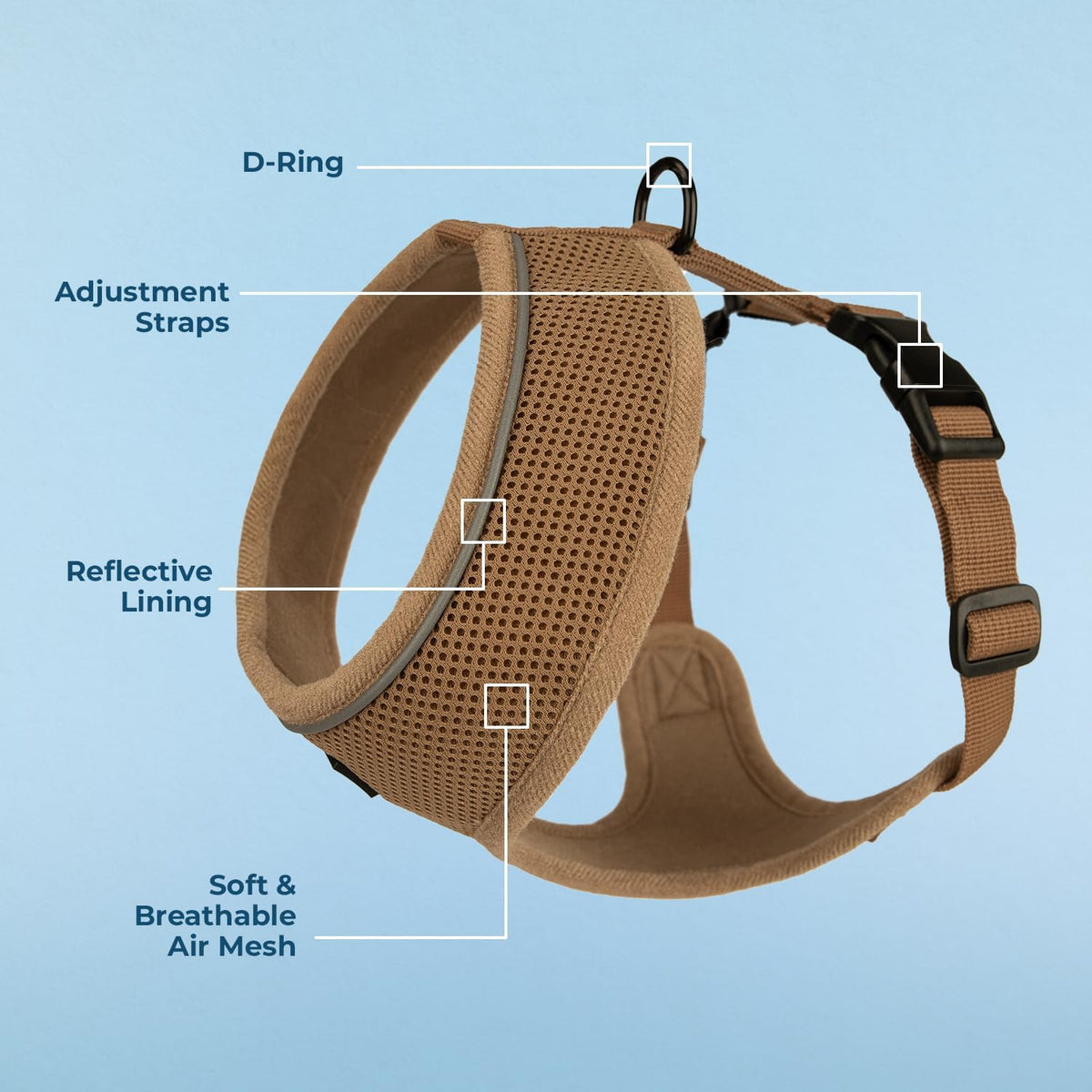 Aerolite No Pull Mesh Dog Harness with Lightweight, Soft, Breathable Chest Coverage, Reflective Stitching, and Adjustable Straps for Walking, Running, Training, Heavy Duty and Durable - Beige, L