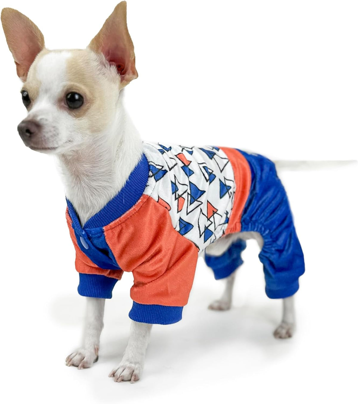 Dog Pyjamas Triangle Blue 40Cm – Soft Dog Pajamas for Winter, Cute Triangle Print, Press-Stud Closure, High Cut Belly, Machine Washable, 8 Size
