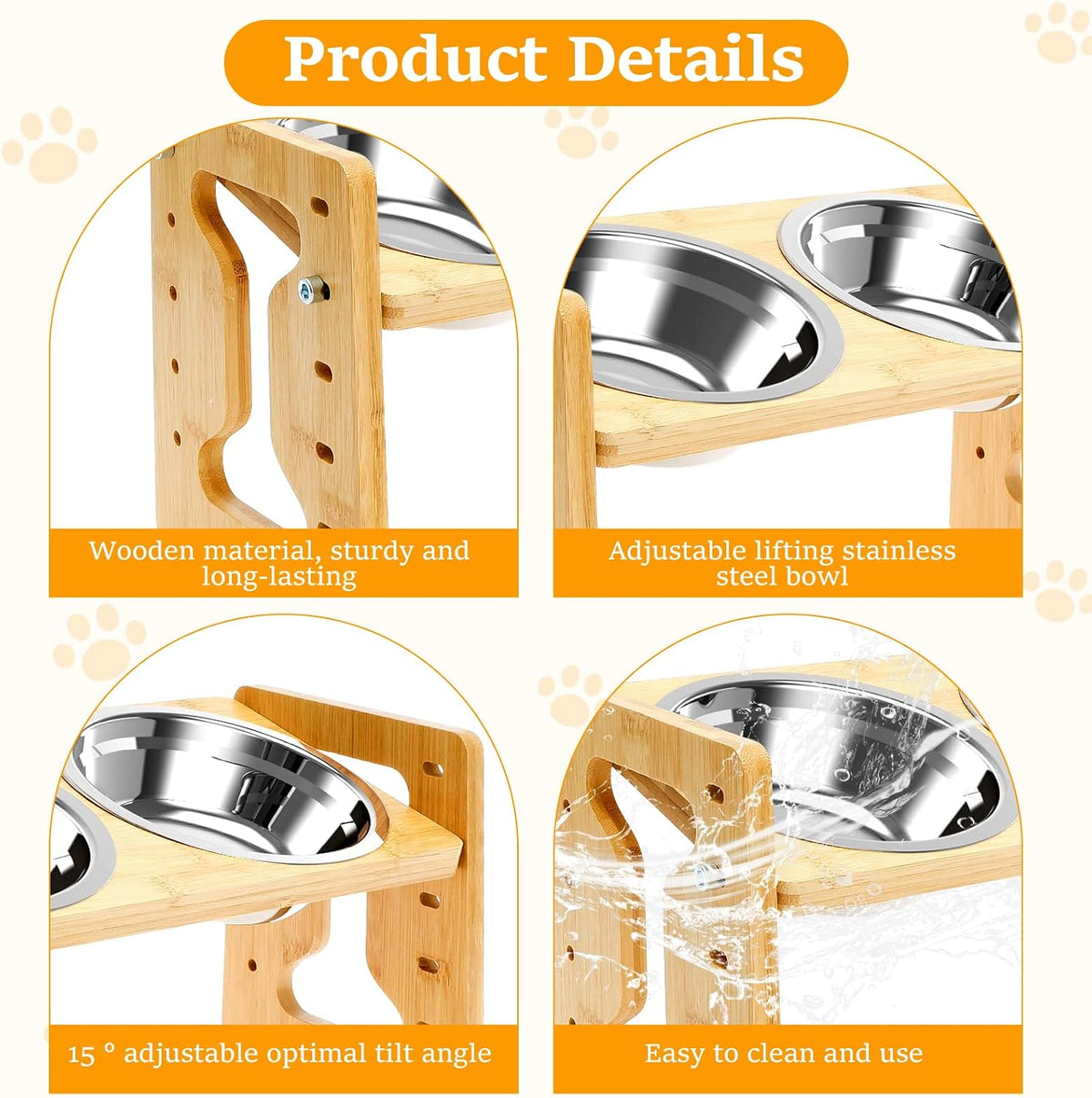 Elevated Dog Bowls, 5 Adjustable Heights Raised Dog Bowl Stand, Ranging from 2 Inches to 7.7 Inches, with 2 Stainless Steel Bowls and anti Slip Feet, for Small Medium Large Pets Dogs Cats