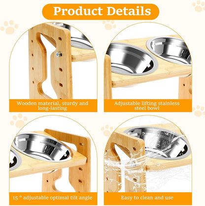 Elevated Dog Bowls, 5 Adjustable Heights Raised Dog Bowl Stand, Ranging from 2 Inches to 7.7 Inches, with 2 Stainless Steel Bowls and anti Slip Feet, for Small Medium Large Pets Dogs Cats