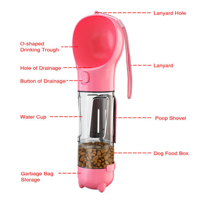 Portable Pet Water Bottle Dog Travel Bowl Dispenser Waste Disposal Bags Outdoor