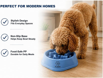 Slow Feeder Pet Bowl, 700 Ml PP Plastic Puzzle Feeding Bowl for Dogs and Cats, Dishwasher Safe Food Bowl with Cleaning Brush, Blue
