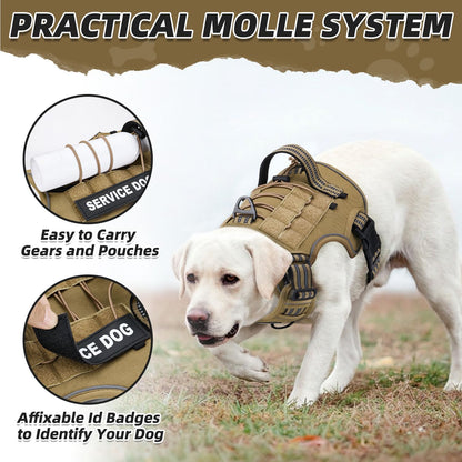 No Pull Tactical Dog Harness, Adjustable Dog Vest with 3 Buckles, 2 D-Rings & Padded Handle, Easy to Put On, Reflective Pet Harness with Molle System for Dogs Outdoor Walking Training