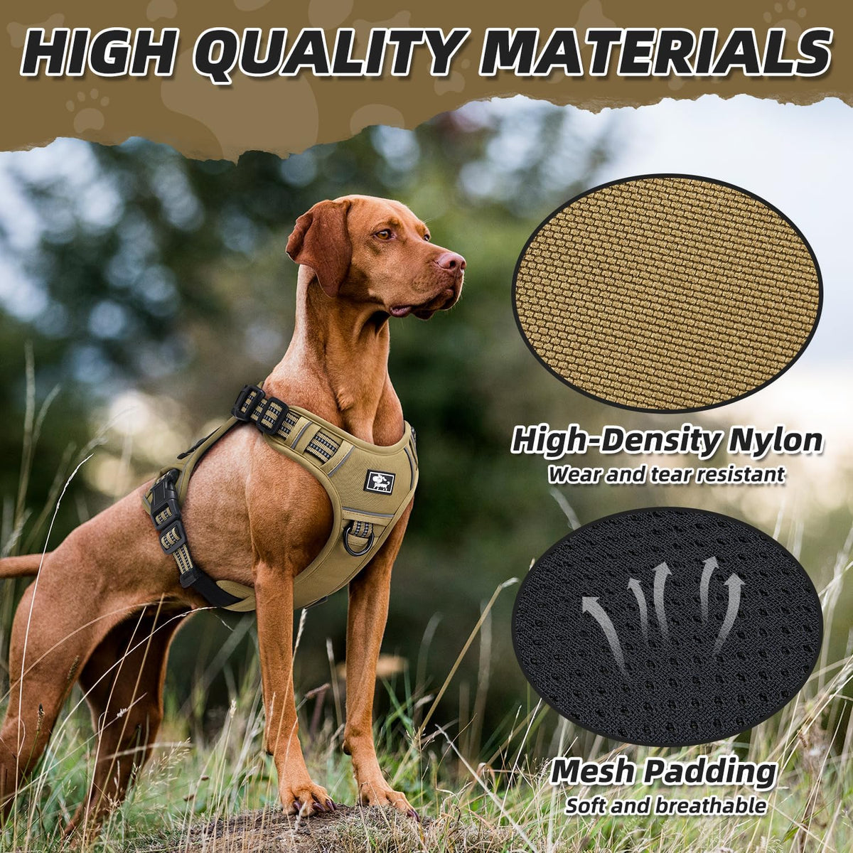 No Pull Tactical Dog Harness, Adjustable Dog Vest with 3 Buckles, 2 D-Rings & Padded Handle, Easy to Put On, Reflective Pet Harness with Molle System for Dogs Outdoor Walking Training