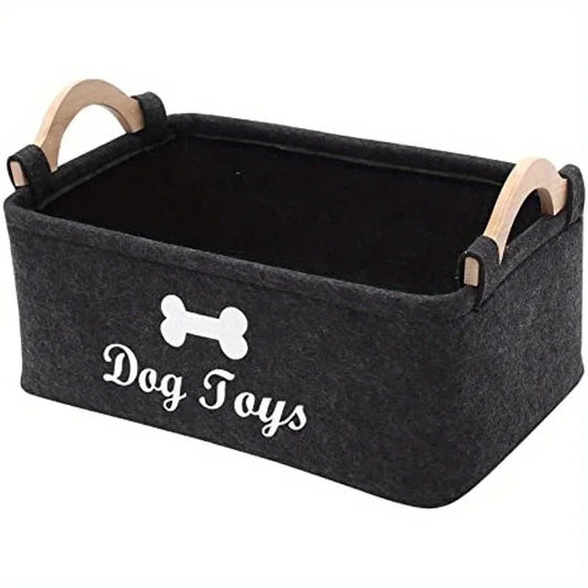 1Pc Felt Pet Toy Box, Dog Toy Box, Storage Basket Chest Organizer for Organizing Pet Toys, Blankets, Leashes and Food