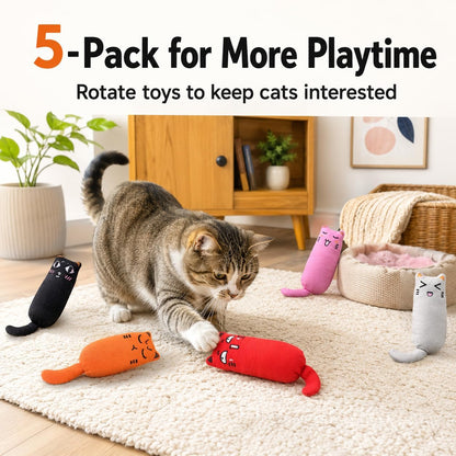 5Pcs Bite Resistant Catnip Toy for Cats,Catnip Filled Cartoon Mice Cat Teething Chew Toy