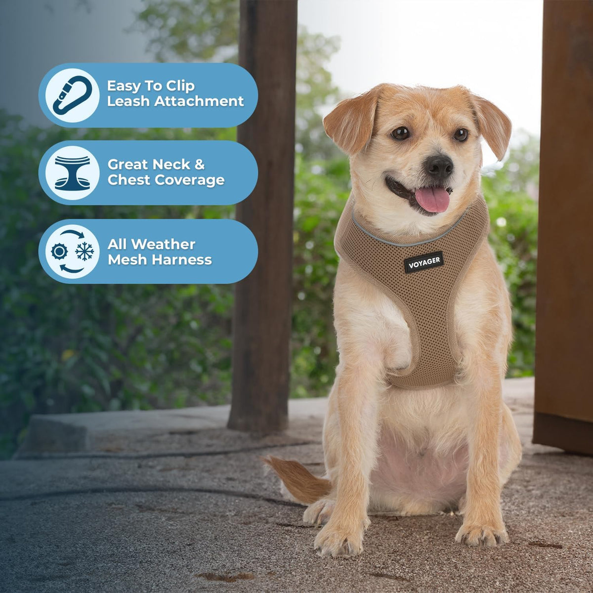 Aerolite No Pull Mesh Dog Harness with Lightweight, Soft, Breathable Chest Coverage, Reflective Stitching, and Adjustable Straps for Walking, Running, Training, Heavy Duty and Durable - Beige, L