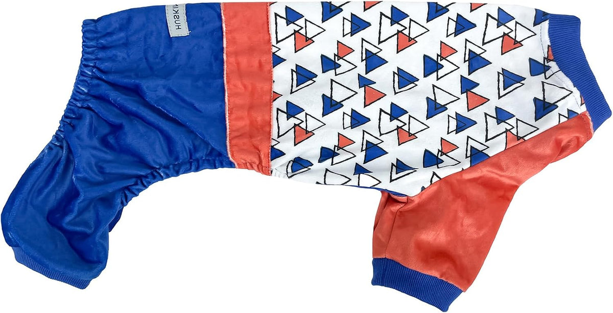 Dog Pyjamas Triangle Blue 40Cm – Soft Dog Pajamas for Winter, Cute Triangle Print, Press-Stud Closure, High Cut Belly, Machine Washable, 8 Size