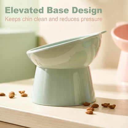 2 PCS High-Foot anti Vomiting Tilted Bowl, Tilted Elevated Cat Bowl, Slanted Feeding Bowls, 15° Tilted Raised Cat Bowls for Cats, Dogs (Pink + Green)