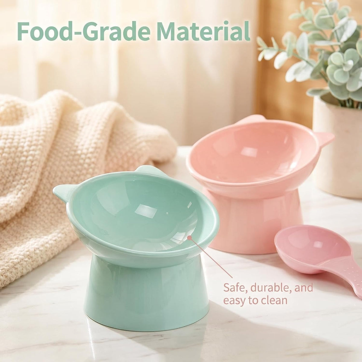 2 PCS High-Foot anti Vomiting Tilted Bowl, Tilted Elevated Cat Bowl, Slanted Feeding Bowls, 15° Tilted Raised Cat Bowls for Cats, Dogs (Pink + Green)