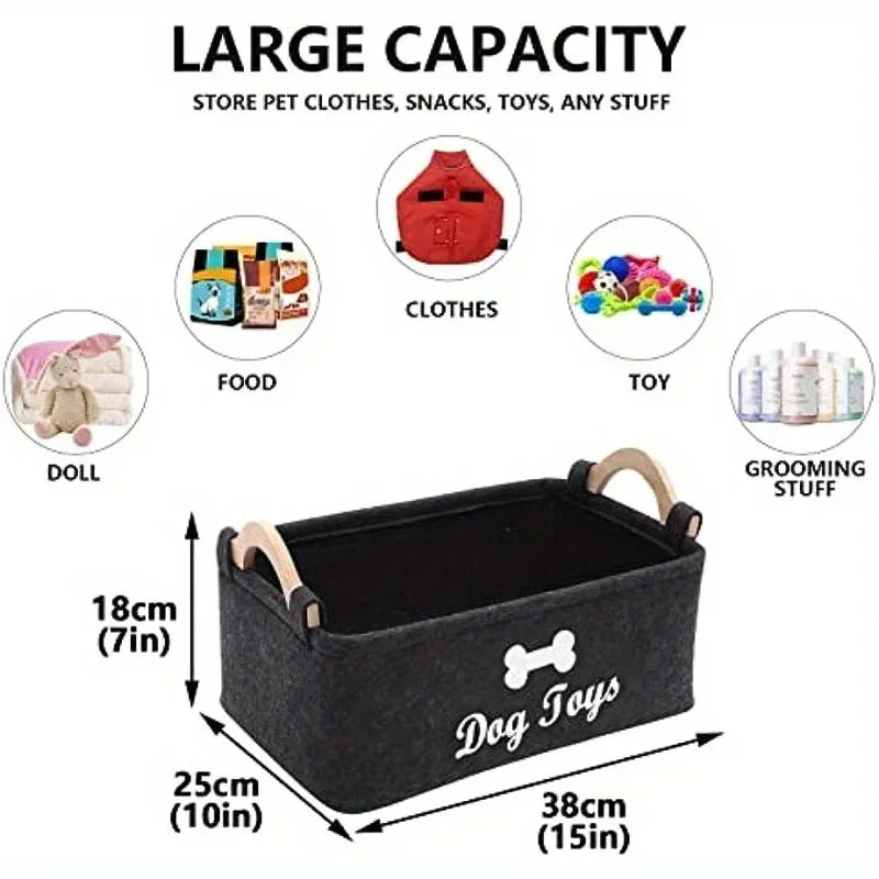 1Pc Felt Pet Toy Box, Dog Toy Box, Storage Basket Chest Organizer for Organizing Pet Toys, Blankets, Leashes and Food