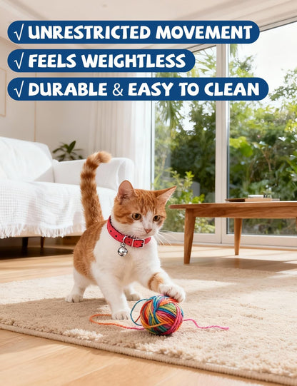 4-Pack Cat Collars with Detachable Bell, Soft PU Leather Adjustable Pet Collar for Cats, Kittens & Small Dogs, 20-28Cm Neck (Beige/Blue/Red/Black)