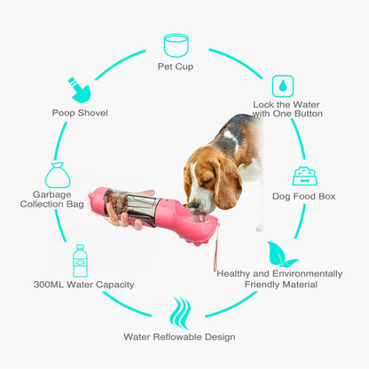 Portable Pet Water Bottle Dog Travel Bowl Dispenser Waste Disposal Bags Outdoor
