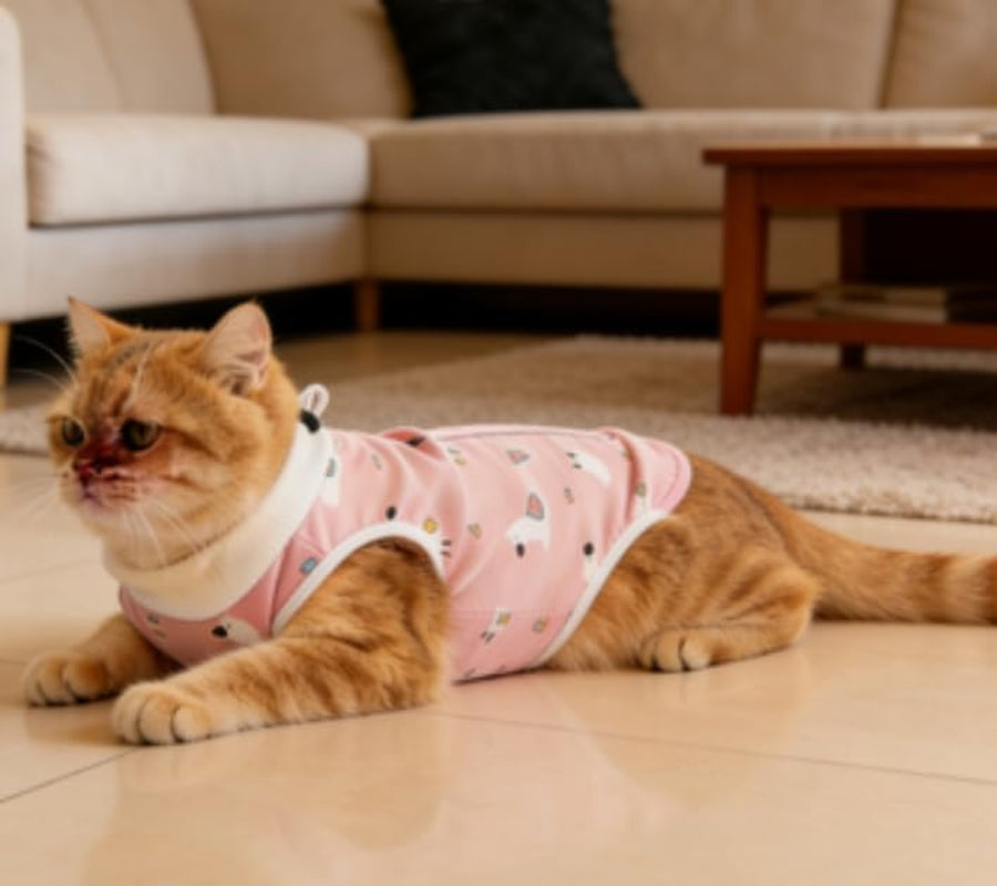 Cat Recovery Suit for Spay Abdominal Wounds, Breathable Cat Onesie for Cats after Surgery, Female Cone of Shame Alternative for Cats anti Licking (S Size, Pink Alpaca Style)