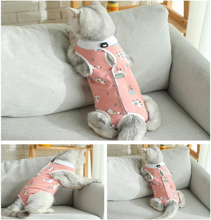 Cat Recovery Suit for Spay Abdominal Wounds, Breathable Cat Onesie for Cats after Surgery, Female Cone of Shame Alternative for Cats anti Licking (S Size, Pink Alpaca Style)