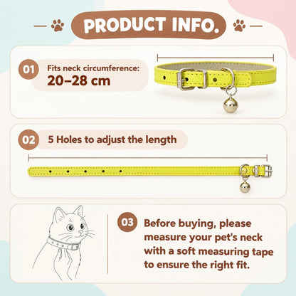 4-Pack Cat Collars with Detachable Bell, Soft PU Leather Adjustable Pet Collar for Cats, Kittens & Small Dogs, 20-28Cm Neck (Pink/Light Blue/Yellow/Orange)