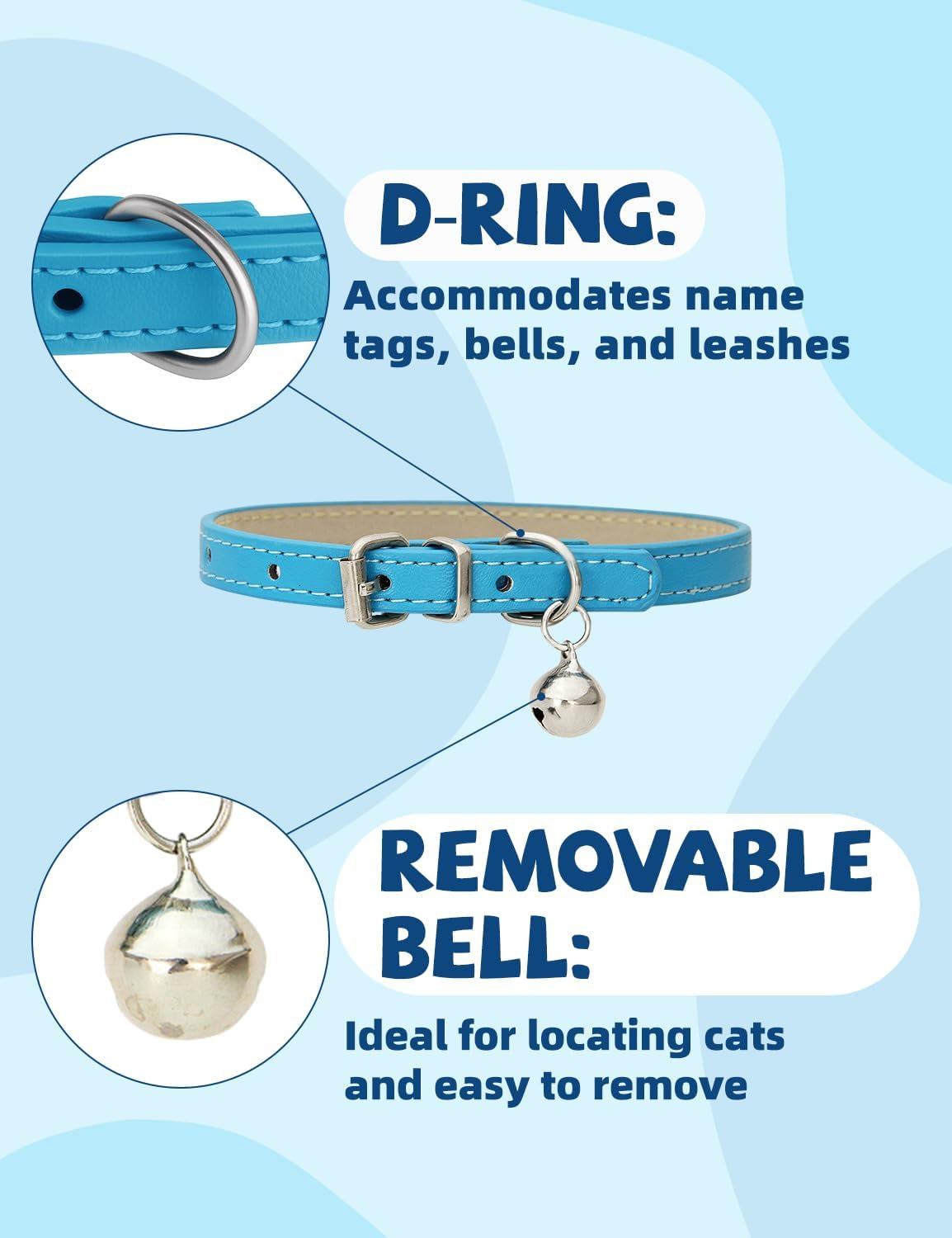 4-Pack Cat Collars with Detachable Bell, Soft PU Leather Adjustable Pet Collar for Cats, Kittens & Small Dogs, 20-28Cm Neck (Beige/Blue/Red/Black)