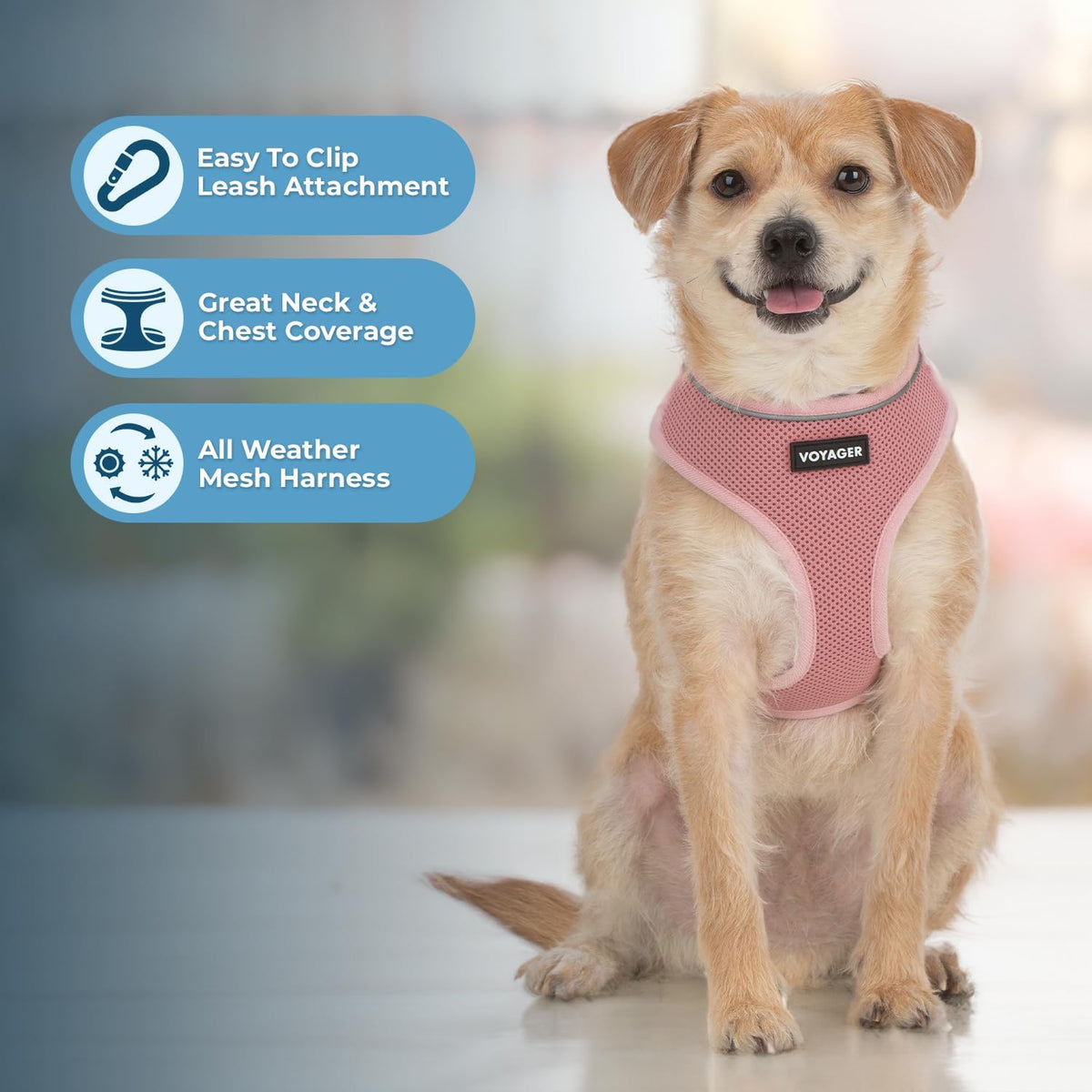 Aerolite No Pull Mesh Dog Harness with Lightweight, Soft, Breathable Chest Coverage, Reflective Stitching, and Adjustable Straps for Walking, Running, Training, Heavy Duty and Durable - Pink, L