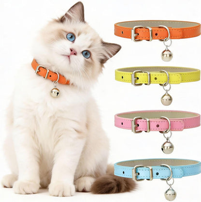 4-Pack Cat Collars with Detachable Bell, Soft PU Leather Adjustable Pet Collar for Cats, Kittens & Small Dogs, 20-28Cm Neck (Pink/Light Blue/Yellow/Orange)