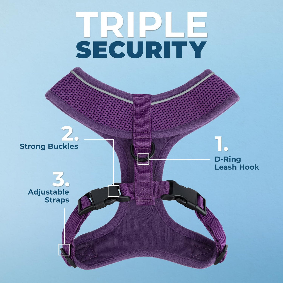 Aerolite No Pull Mesh Dog Harness with Lightweight, Soft, Breathable Chest Coverage, Reflective Stitching, and Adjustable Straps for Walking, Running, Training, Heavy Duty and Durable - Purple, M
