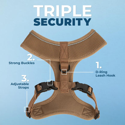 Aerolite No Pull Mesh Dog Harness with Lightweight, Soft, Breathable Chest Coverage, Reflective Stitching, and Adjustable Straps for Walking, Running, Training, Heavy Duty and Durable - Beige, L