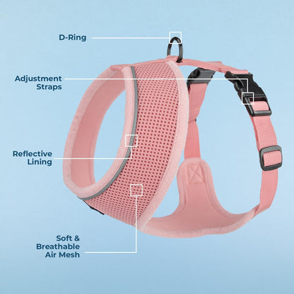 Aerolite No Pull Mesh Dog Harness with Lightweight, Soft, Breathable Chest Coverage, Reflective Stitching, and Adjustable Straps for Walking, Running, Training, Heavy Duty and Durable - Pink, L