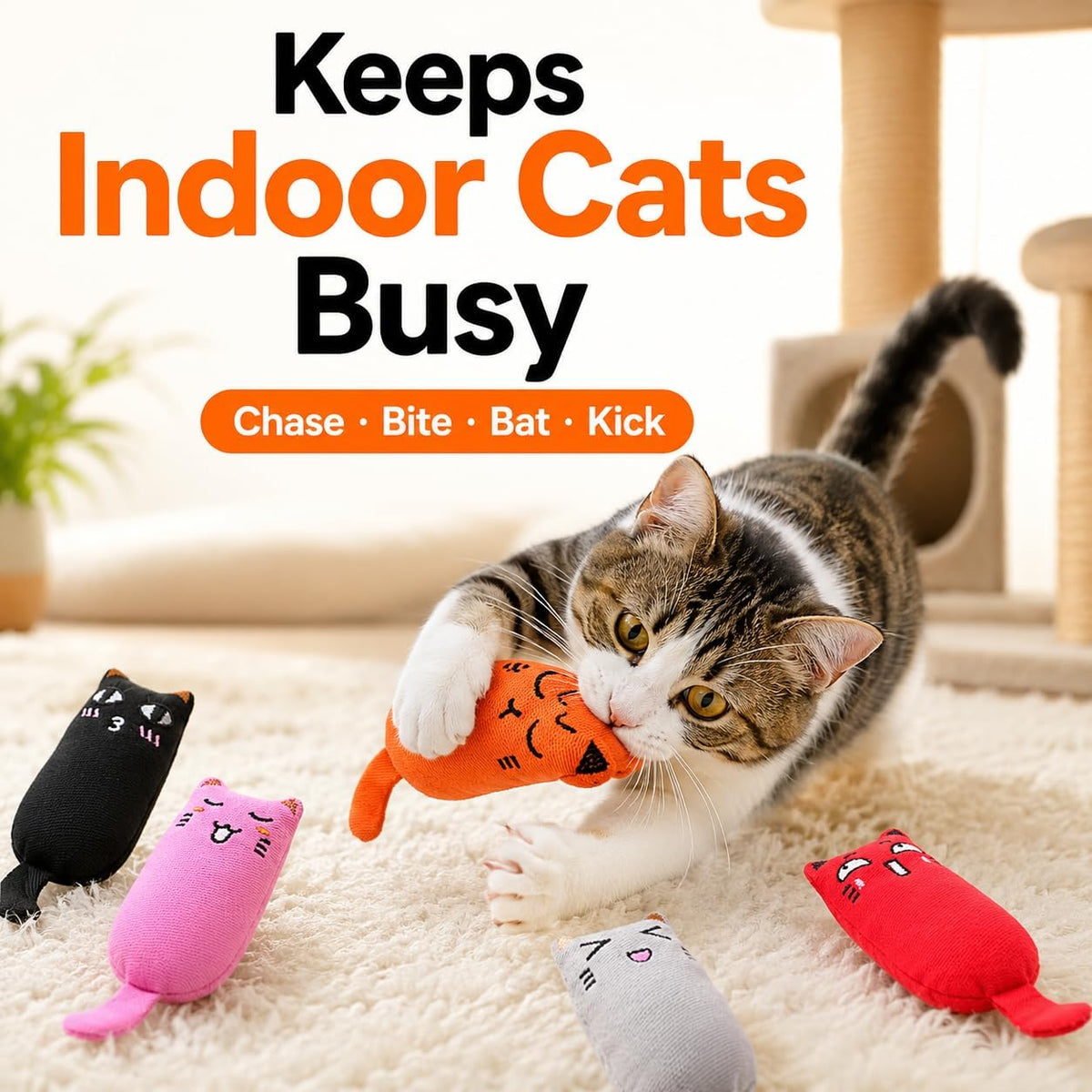 5Pcs Bite Resistant Catnip Toy for Cats,Catnip Filled Cartoon Mice Cat Teething Chew Toy