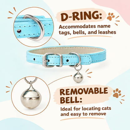 4-Pack Cat Collars with Detachable Bell, Soft PU Leather Adjustable Pet Collar for Cats, Kittens & Small Dogs, 20-28Cm Neck (Pink/Light Blue/Yellow/Orange)