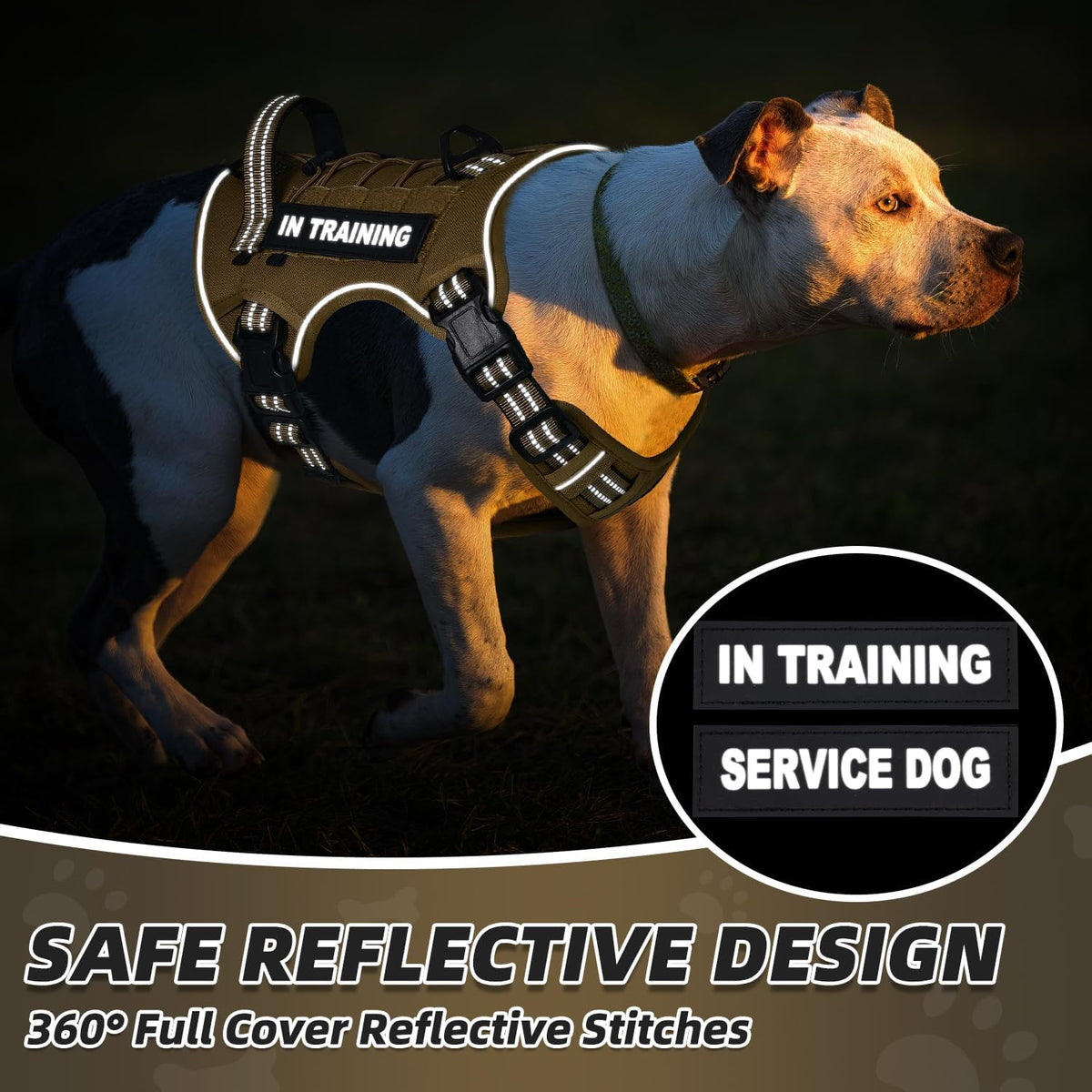 No Pull Tactical Dog Harness, Adjustable Dog Vest with 3 Buckles, 2 D-Rings & Padded Handle, Easy to Put On, Reflective Pet Harness with Molle System for Dogs Outdoor Walking Training