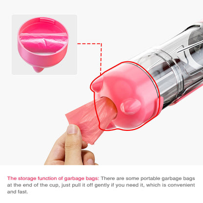 Portable Pet Water Bottle Dog Travel Bowl Dispenser Waste Disposal Bags Outdoor