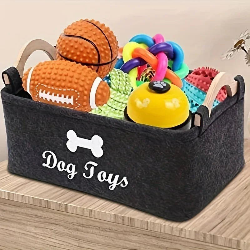 1Pc Felt Pet Toy Box, Dog Toy Box, Storage Basket Chest Organizer for Organizing Pet Toys, Blankets, Leashes and Food
