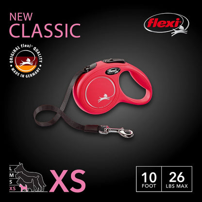 New Classic Retractable Dog Leash (Tape), Ergonomic, Durable and Tangle Free Pet Walking Leash for Dogs, 10 Ft, Extra Small, Red