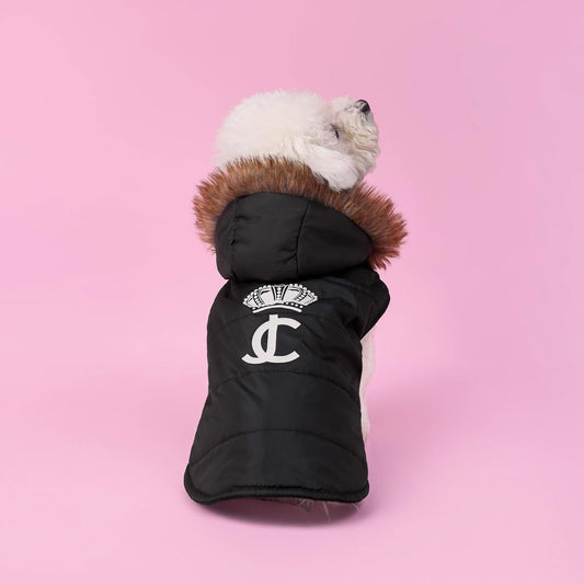 Faux Fur Hooded Pet Jacket for Dogs and Cats - Black - Extra Small/Small