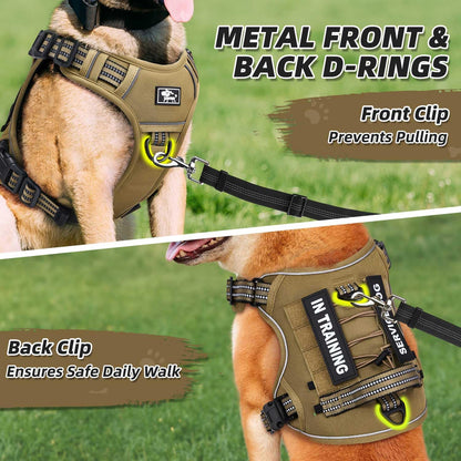 No Pull Tactical Dog Harness, Adjustable Dog Vest with 3 Buckles, 2 D-Rings & Padded Handle, Easy to Put On, Reflective Pet Harness with Molle System for Dogs Outdoor Walking Training