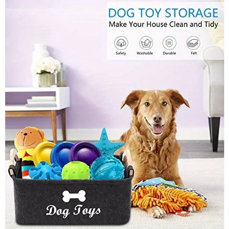 1Pc Felt Pet Toy Box, Dog Toy Box, Storage Basket Chest Organizer for Organizing Pet Toys, Blankets, Leashes and Food