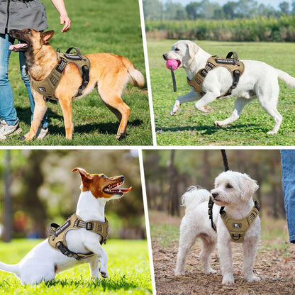 No Pull Tactical Dog Harness, Adjustable Dog Vest with 3 Buckles, 2 D-Rings & Padded Handle, Easy to Put On, Reflective Pet Harness with Molle System for Dogs Outdoor Walking Training