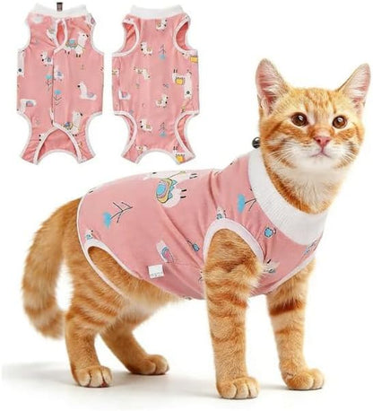 Cat Recovery Suit for Spay Abdominal Wounds, Breathable Cat Onesie for Cats after Surgery, Female Cone of Shame Alternative for Cats anti Licking (S Size, Pink Alpaca Style)