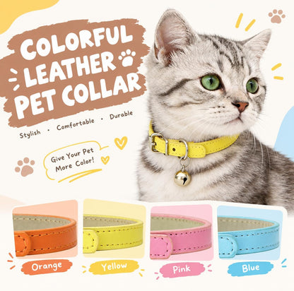 4-Pack Cat Collars with Detachable Bell, Soft PU Leather Adjustable Pet Collar for Cats, Kittens & Small Dogs, 20-28Cm Neck (Pink/Light Blue/Yellow/Orange)