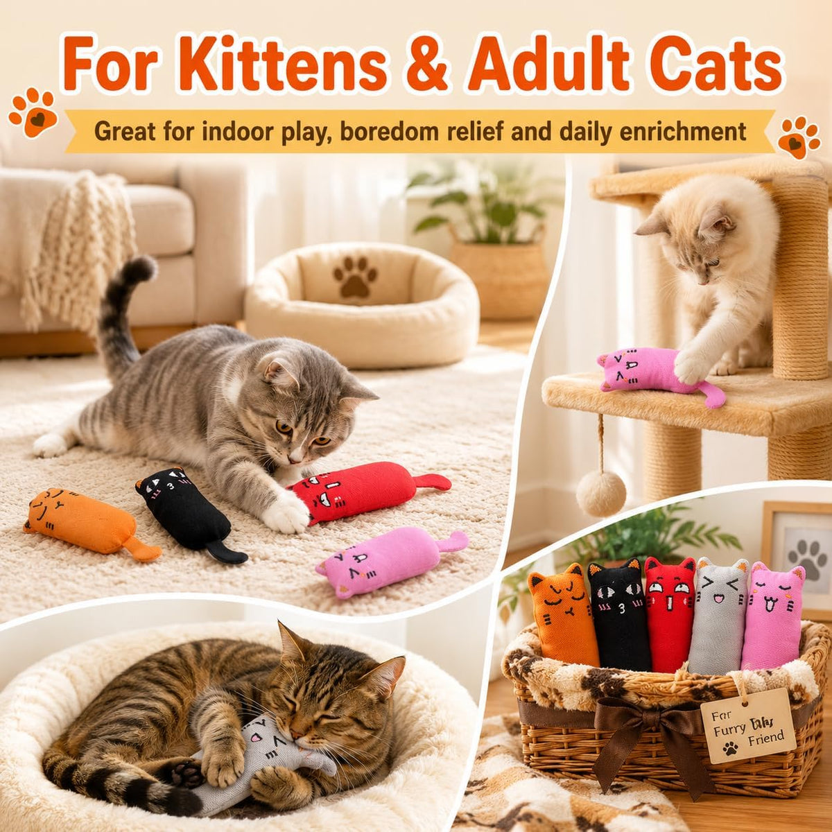 5Pcs Bite Resistant Catnip Toy for Cats,Catnip Filled Cartoon Mice Cat Teething Chew Toy