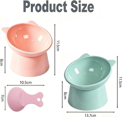 2 PCS High-Foot anti Vomiting Tilted Bowl, Tilted Elevated Cat Bowl, Slanted Feeding Bowls, 15° Tilted Raised Cat Bowls for Cats, Dogs (Pink + Green)